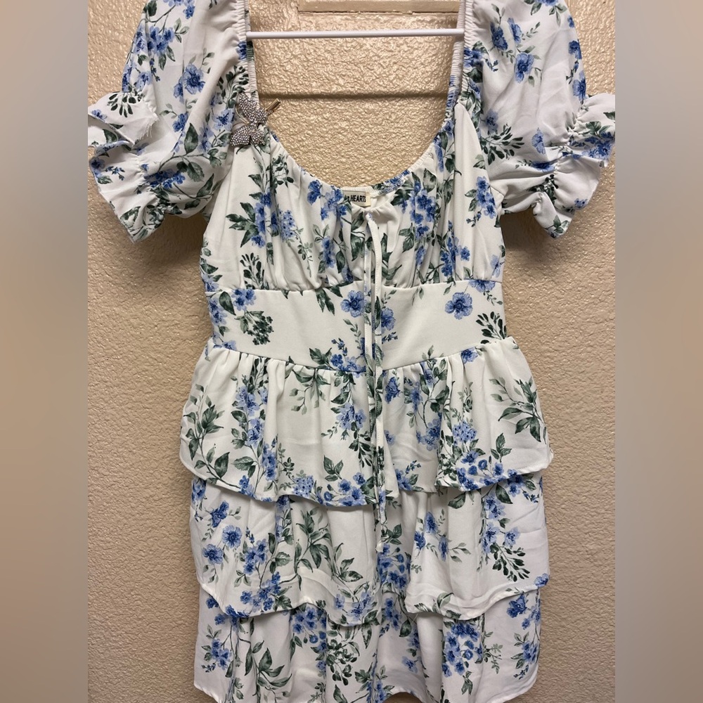 Rehab White Blouse with Blue and Green Floral Design
